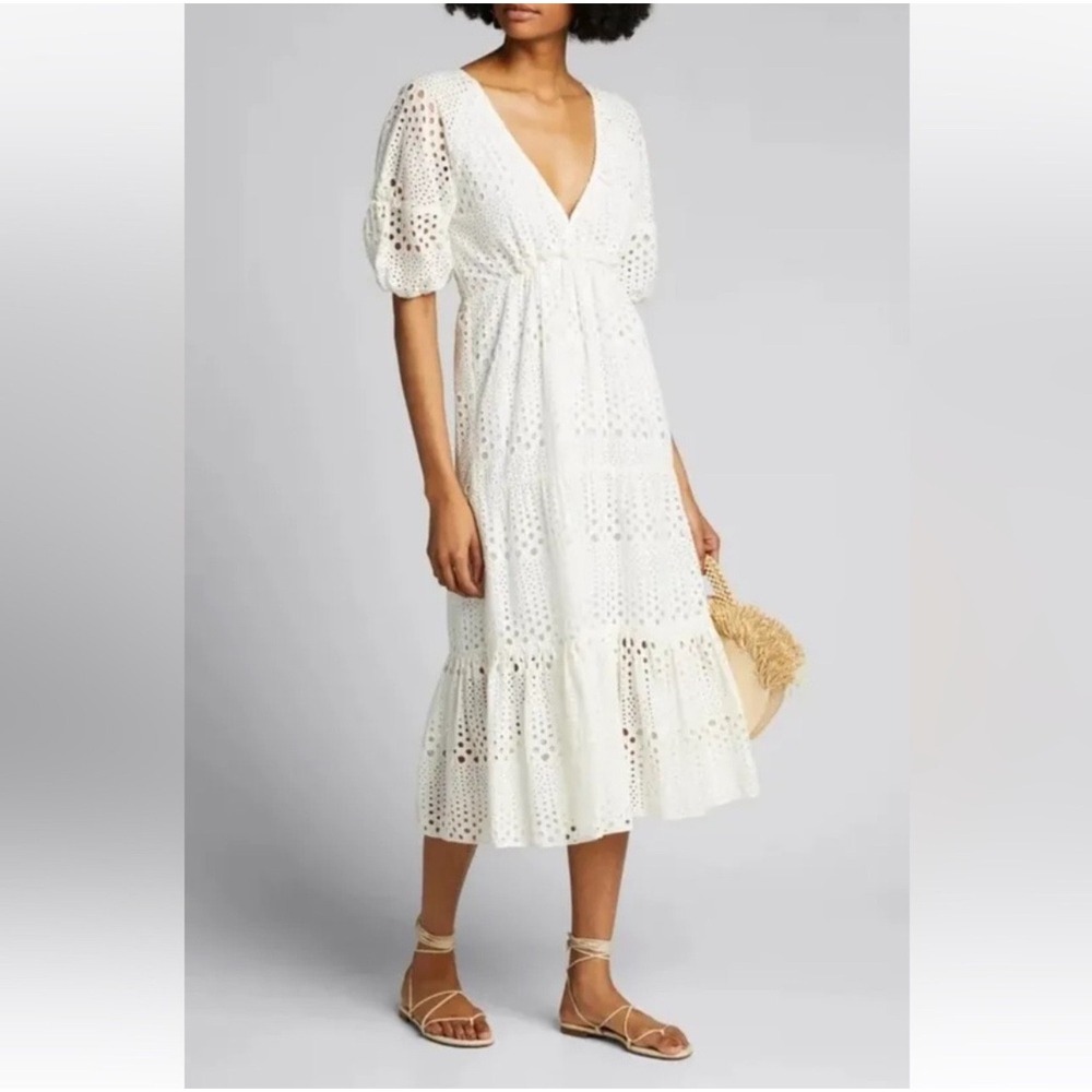 FIGUE Womens Mansela Midi Dress Ivory White Eyelet Size Small $695